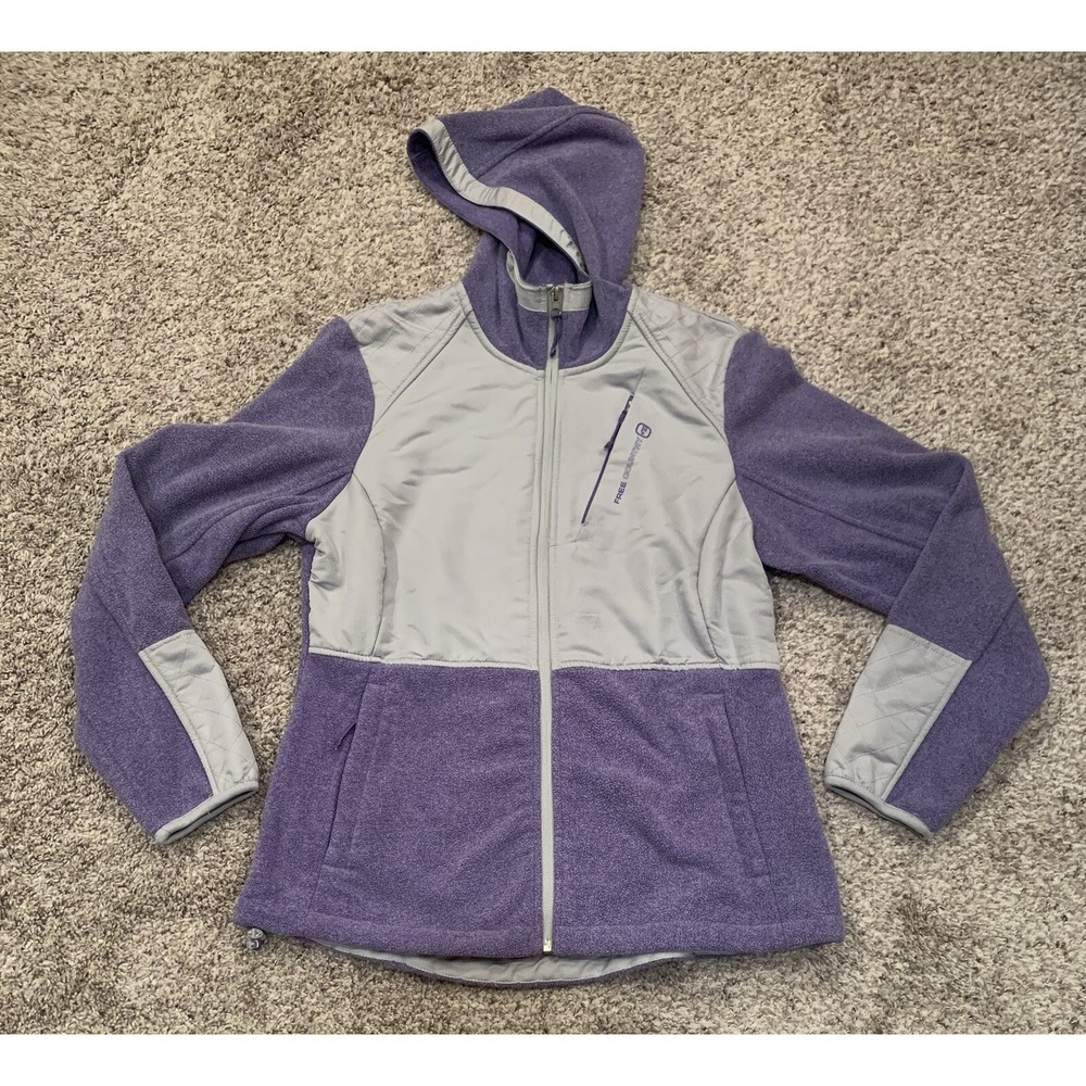 Free Country Jacket Women's Size M Purple Gray Full Zip Hood Pockets